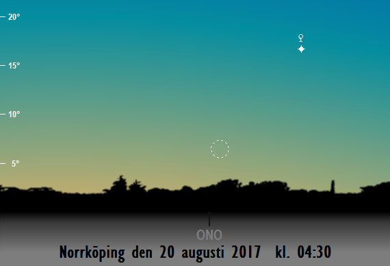 Månens sista visibilitet på morgonen den 20 augusti 2017