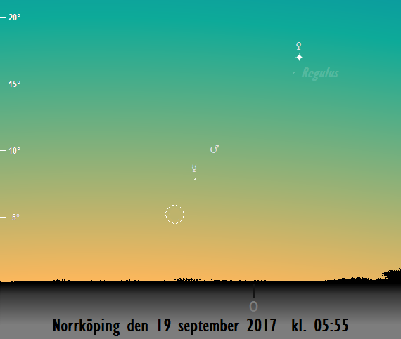 Månens sista visibilitet på morgonen den 19 september 2017