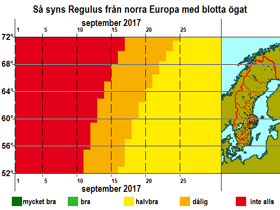 Så syns Regulus från norra Europa med blotta ögat i september 2017