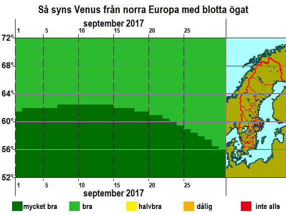 Så syns Venus från norra Europa med blotta ögat i september 2017