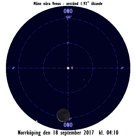 Månskäran nära Venus på morgonen den 18 september 2017 kl. 04:10.