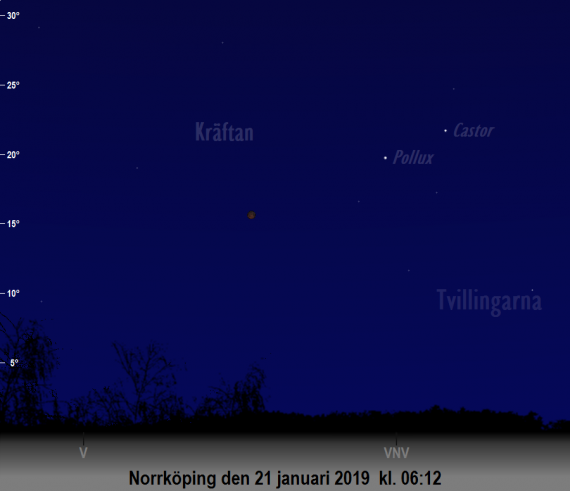 2019-01-21 kl. 06:12 Total månförmörkelse när månen står som djupast inne i jordens helskugga (sedd från Norrköping)