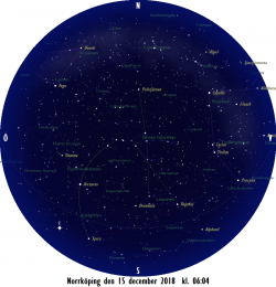 Stjärnkarta som gäller i mitten på månaden vid den astronomiska gryningens början