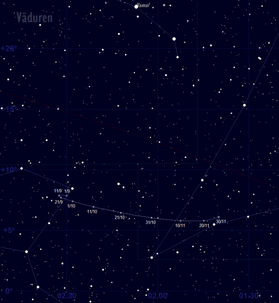 Metis skenbara bana framför stjärnhimlen vid oppositionen 2019 - detaljerad karta