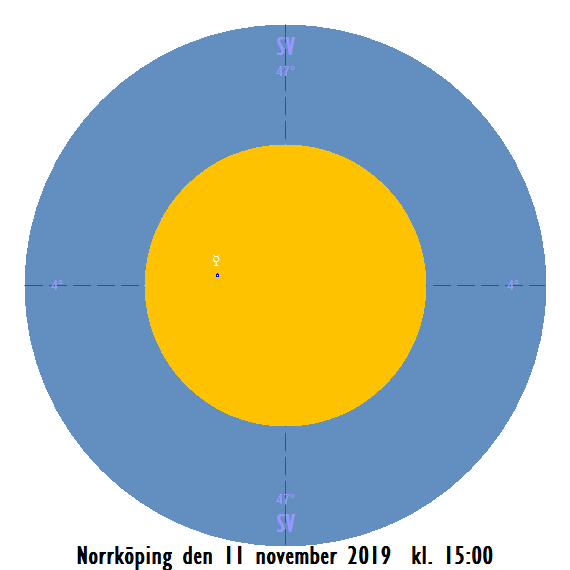 Merkurius passerar framför solen på eftermiddagen den 11 november 2019 - här vyn från Norrköping kl. 15:00.