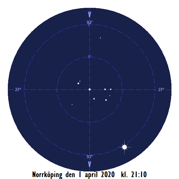Venus och Plejaderna i början på april 2020 vid den nautiska skymningens slut (sedd från Norrköping)