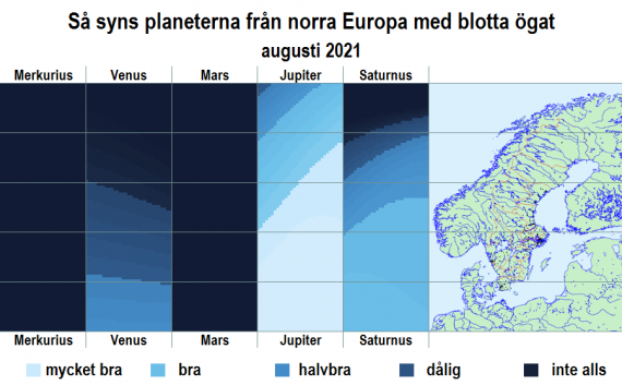 Så syns planeterna från norra Europa med blotta ögat i augusti 2021