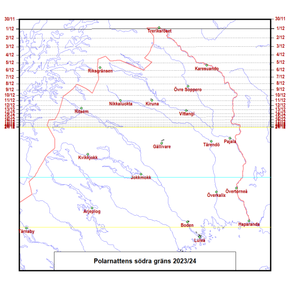 2023 Polarnattens framfart över nordligaste Sverige före vintersolståndet